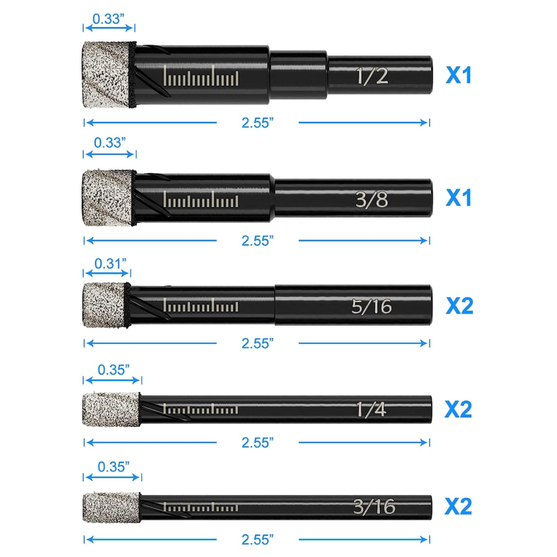 8 Pack Diamond Drill Bits Set for Granite Ceramic Marble Tile Stone Glass Hard M