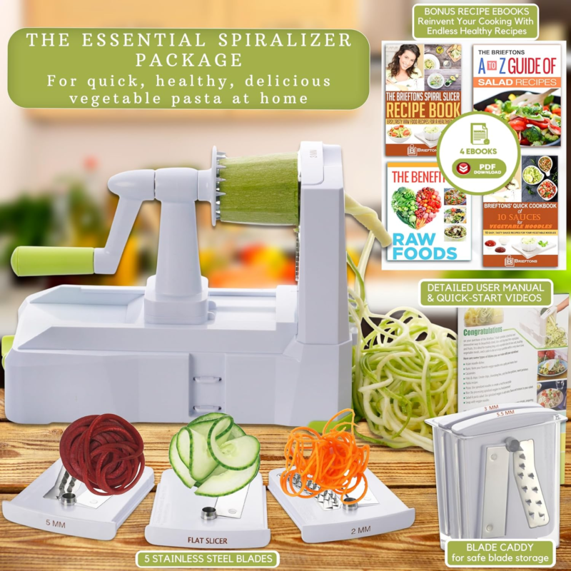 Brietons 5-Blade Vegetable Spiralizer for Healthy Low-Carb Meal Prep