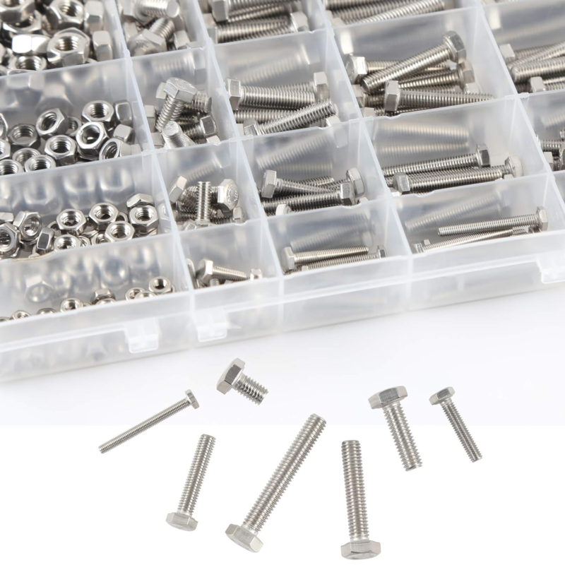 M3 M4 M5 M6 Bolts and Nuts Assortment Kit 320 PCS Metric 304 Stainless Steel Hex