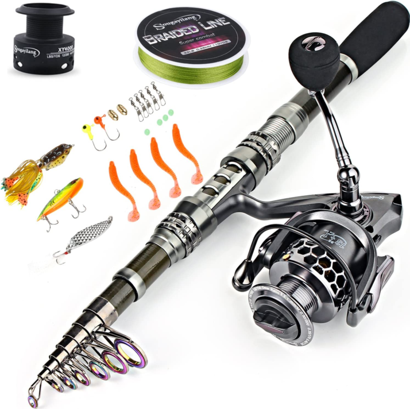 Fishing Rod Combo with Telescopic Fishing Pole Spinning Reel Fishing Carry Bag 