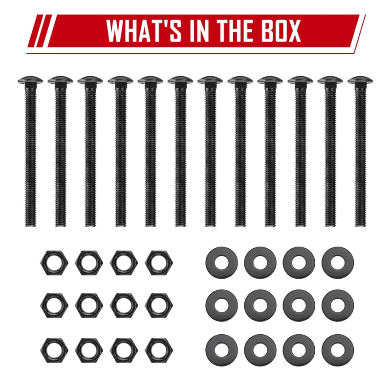 Carriage Bolt Kit 1/2" x 6" - 12 Rust-Resistant Bolts, Washers & Nuts, Black