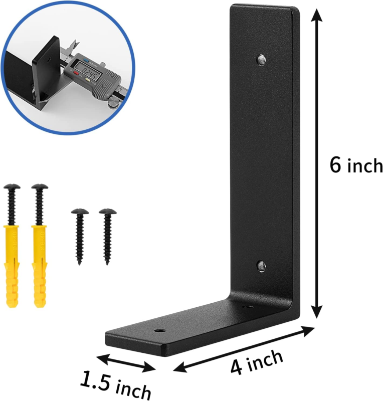 Shelf Brackets ,Matte Balck Coated, Vertical AnglPack of 4 (6 Inch X 4 Inch)