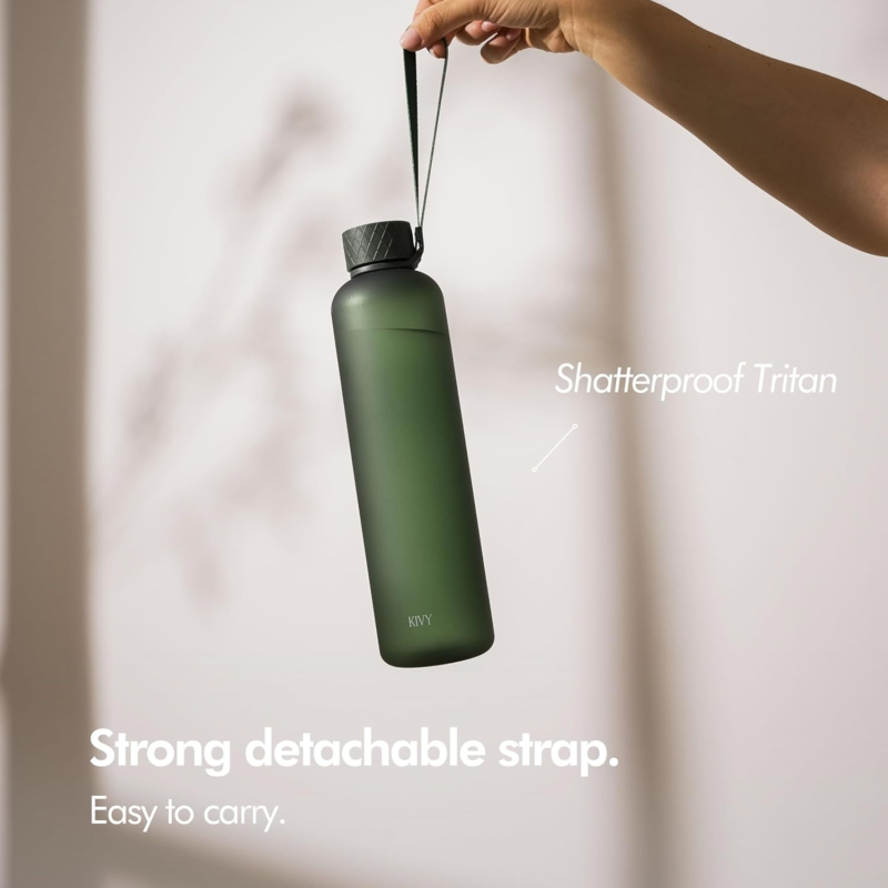 32Oz Slim Shatterproof Water Bottle - Lightweight Dark Green, Dishwasher Safe