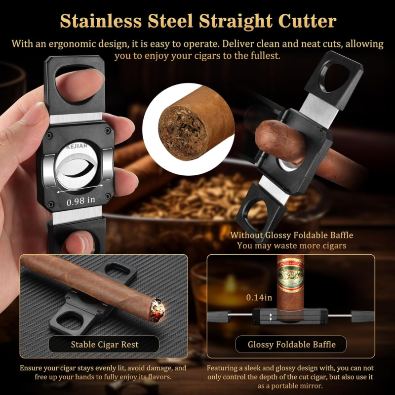 Travel Cigar Humidor Set with Cutters, Puncher, and Hygrometer - Dark