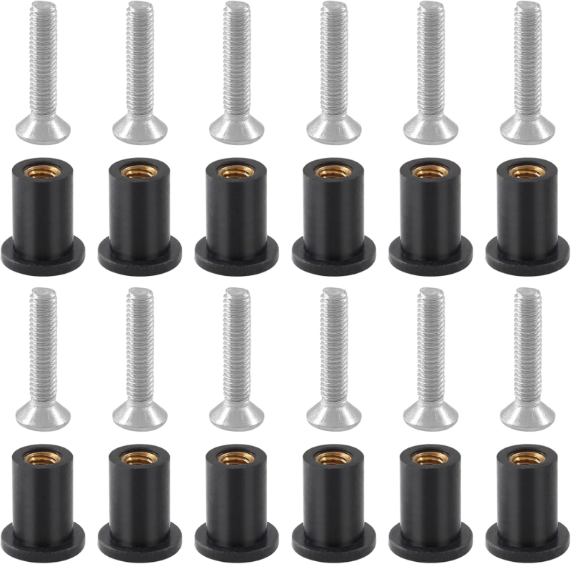 12 Pairs M4 Rubber Well Nuts with Brass Inserts and Stainless Steel Screws