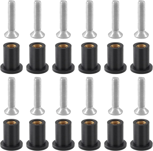 12 Pairs M4 Rubber Well Nuts with Brass Inserts and Stainless Steel Screws