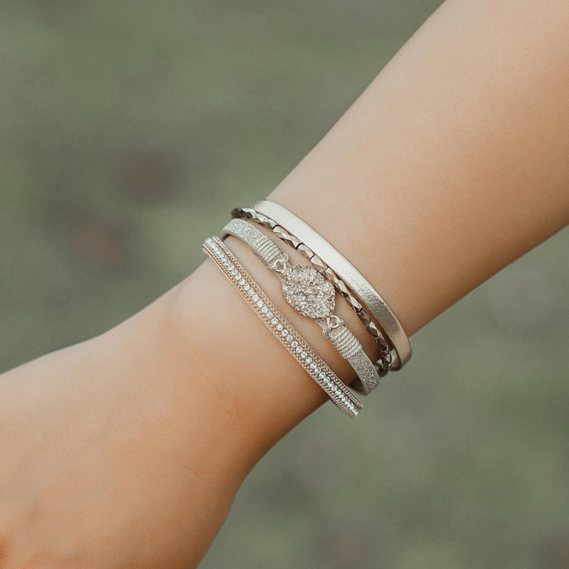 Boho Leather Wrap Bracelets with Crystal & Magnetic Clasp