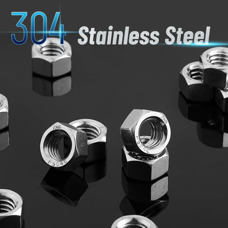 Bates Stainless Steel Hex Nuts 3/8-16, 50 Pack, Durable Hardware Fasteners