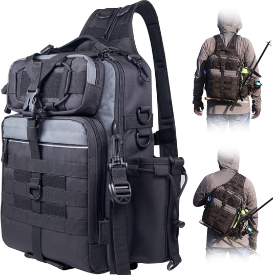 Fishing Backpack Tackle Gear Bag, with Rod Holder 