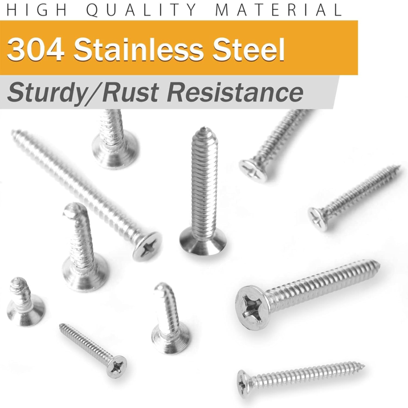 450Pcs Stainless Steel Wood Screws Kit, Phillips Flat Head, 5 Sizes, 1/4”-2