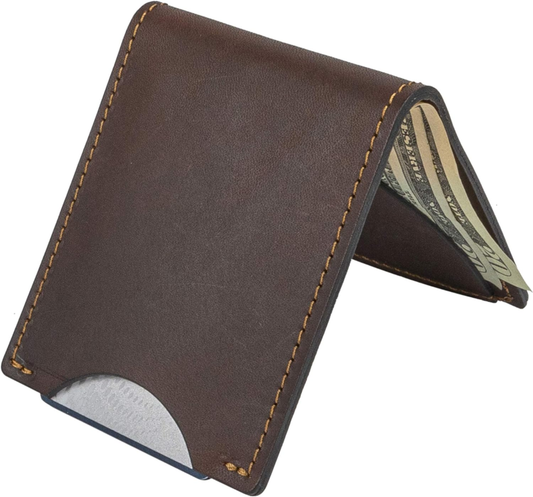 Front Pocket Slim Bifold Wallet for Men | Made in USA - Full Grain Leather-Brown