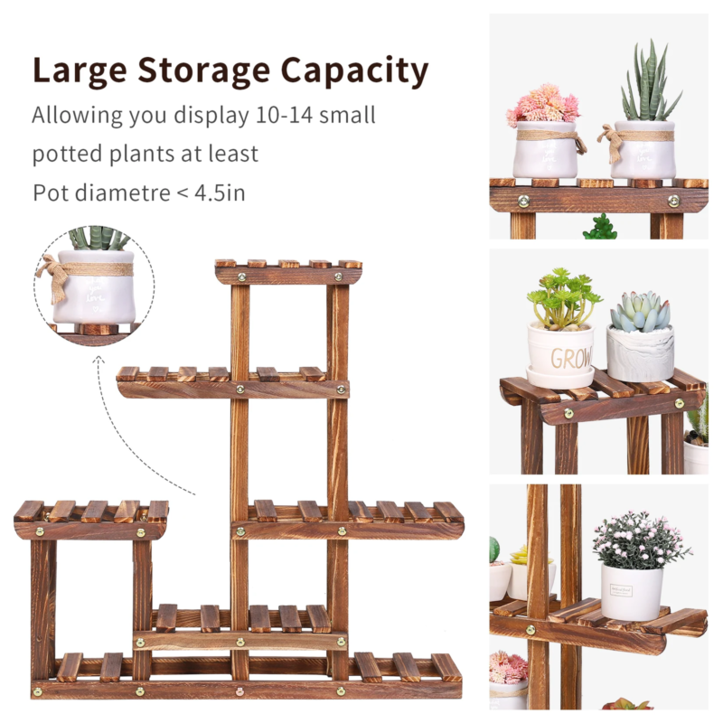 6-Tier Pine Wood Plant Stand for Indoor/Outdoor Succulent Display Rack