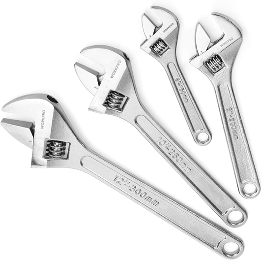 4-Piece Adjustable Wrench Set, Forged, Heat Treated, (6", 8", 10", 12")