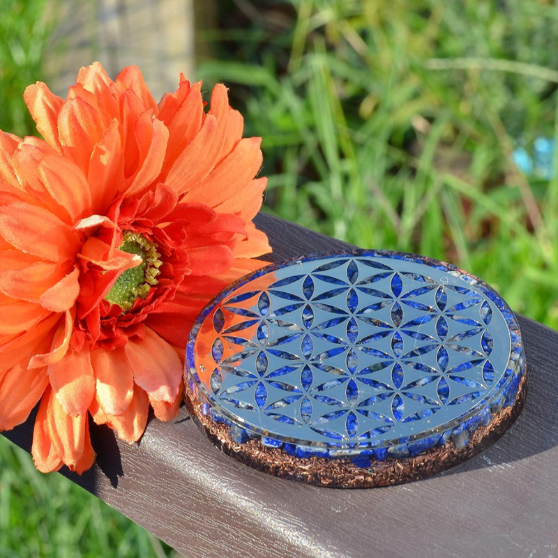 Water Charging Plate with Lapis Lazuli Healing Crystals and Flower of Life