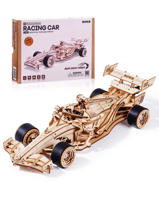 Rokr 3D Wooden Racing Car Puzzle Kit with Mechanical Engine Movement