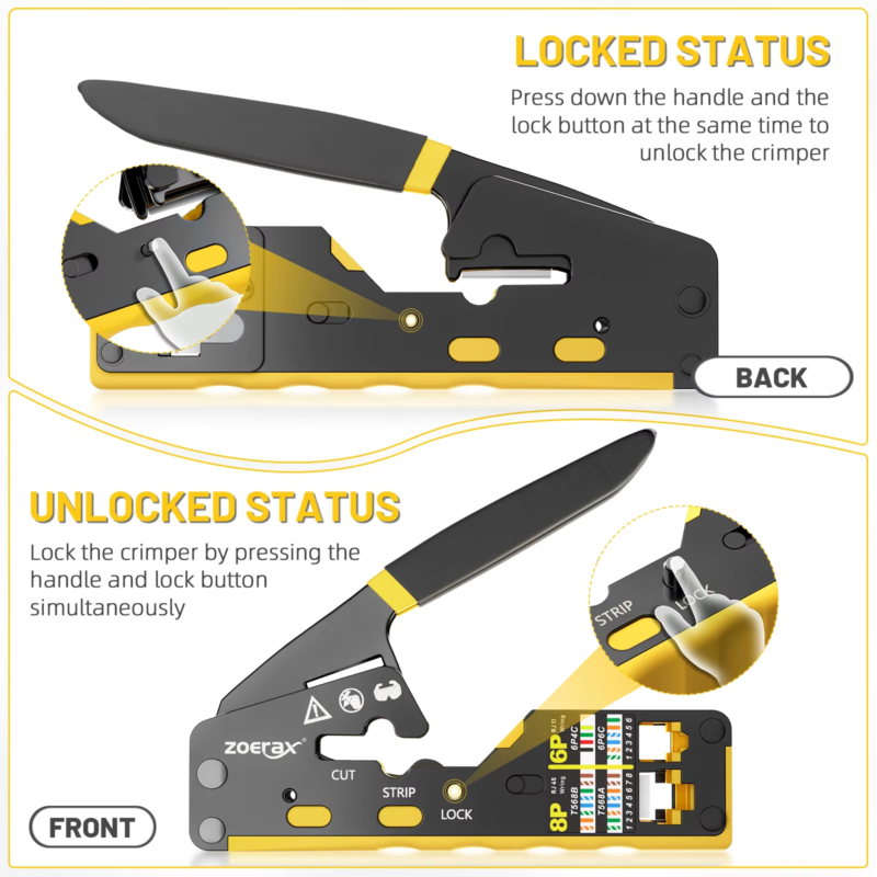 RJ45 Crimping Tool with Replacement Blade for RJ11/RJ12 Connectors