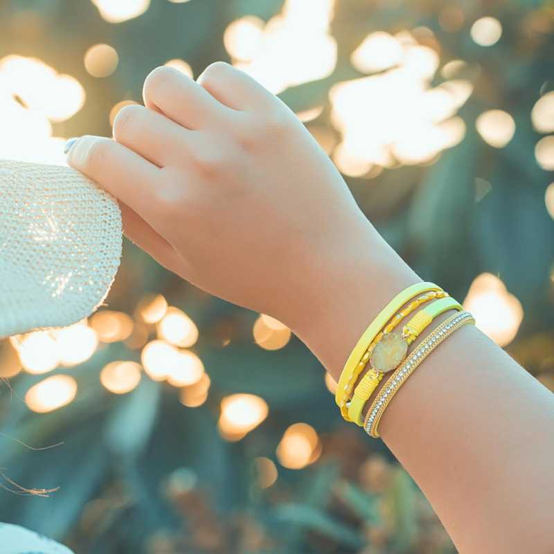 Boho Leather Wrap Bracelet with Crystal - Stackable Jewelry