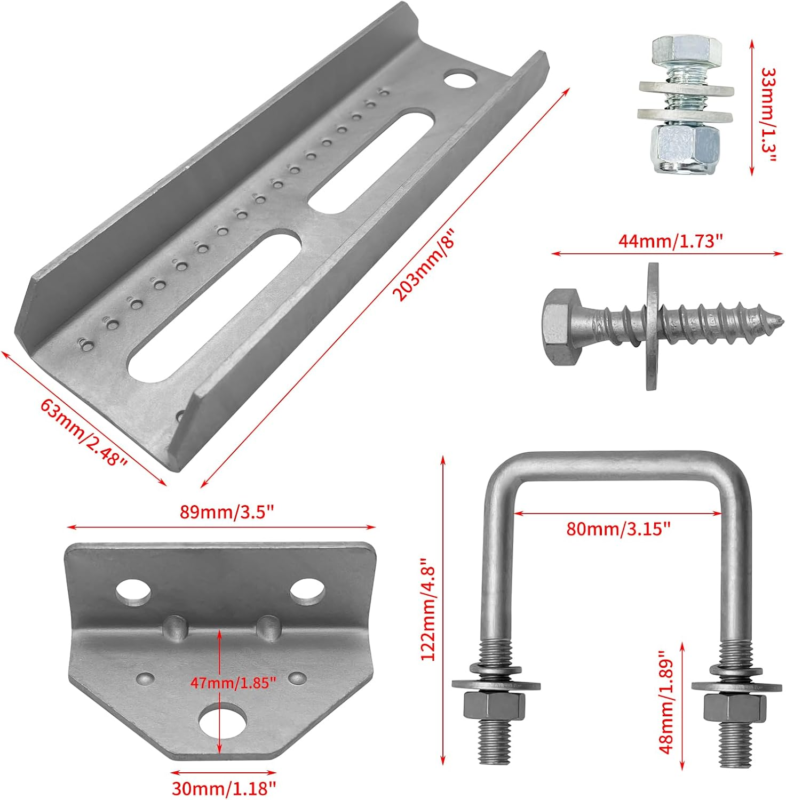 8" Swivel Bunk Bracket Kit - 4 Pack with Hardware for 3"x3" Trailers