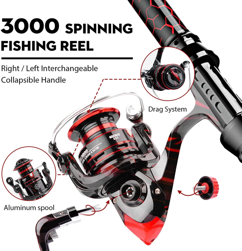 Fishing Rod and Reel Combo, Carbon Fiber Telescopic Fishing Rod 