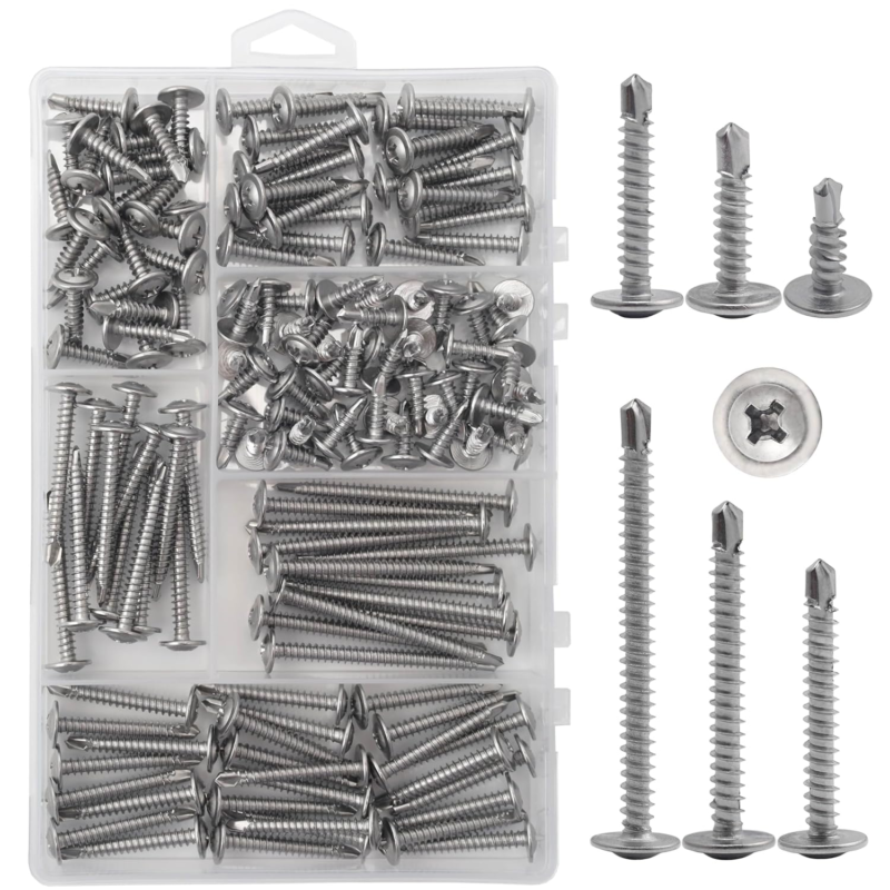 Modified Truss Head Stainless Steel Self-Tapping Screw Assortment Kit, 145 Pcs