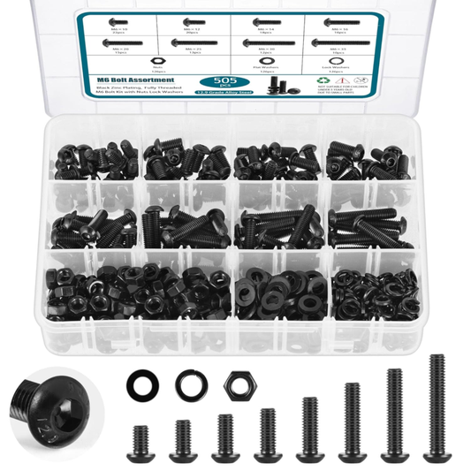 M6 Bolt Assortment Kit - 505 Pcs, 12.9 Grade Alloy Steel, Hex Socket Cap Screws