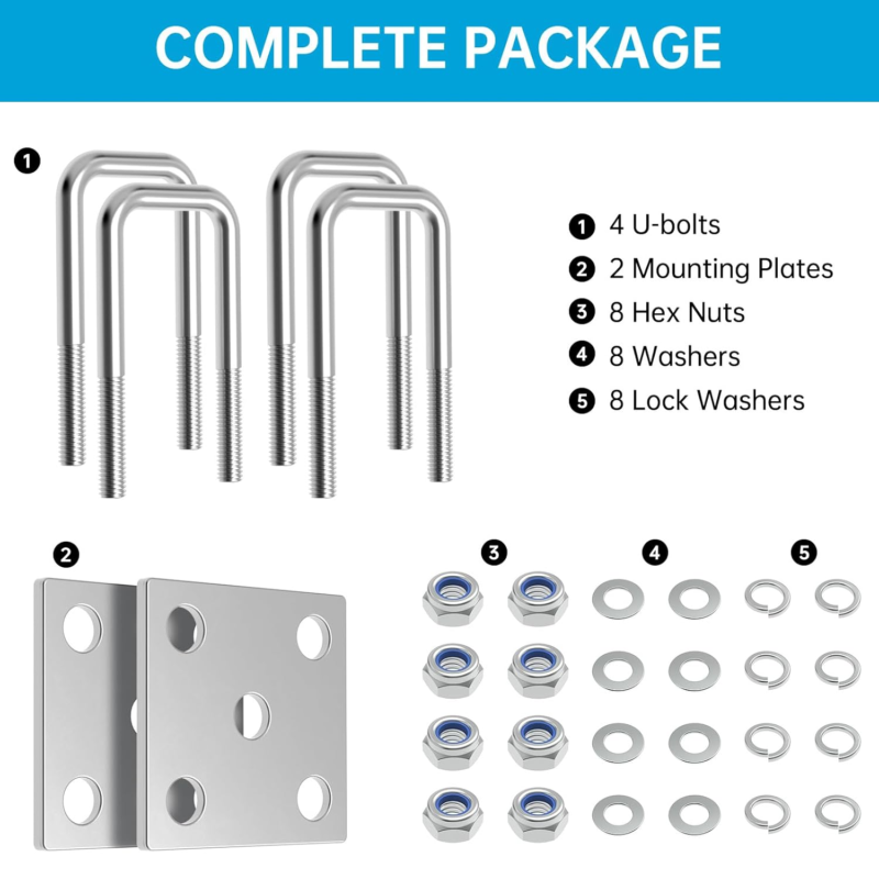 Heavy Duty Square U-Bolt Kit for Boat Trailer Axle Leaf Springs