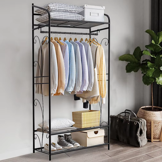 Durable Metal Clothes Rack with Shelves for Efficient Closet Organization