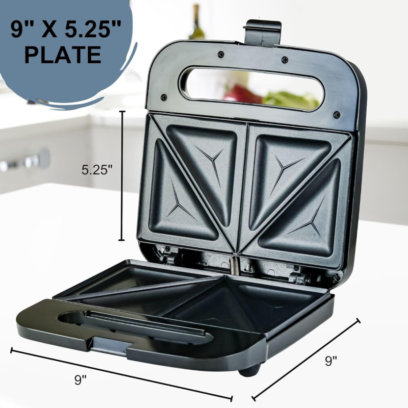 Electric Sandwich Maker with Non-Stick Plates and Cool Touch Handle