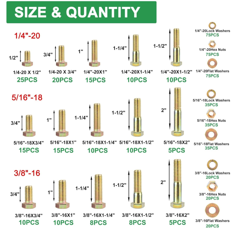 566Pcs Heavy Duty Bolts and Nuts Assortment Kit, Grade 8 Hex Screws Bolts Nuts K