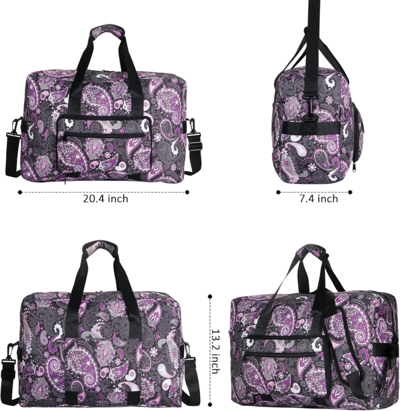 Purple Paisley Weekender Bag – Medium Carry-On Travel Duffle for Women