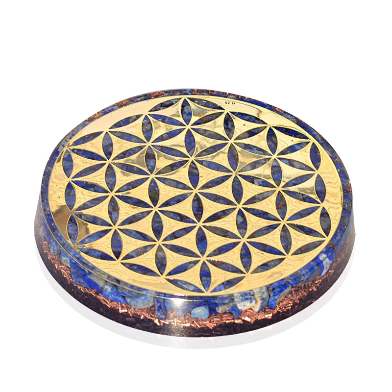 Water Charging Plate with Lapis Lazuli Healing Crystals and Flower of Life