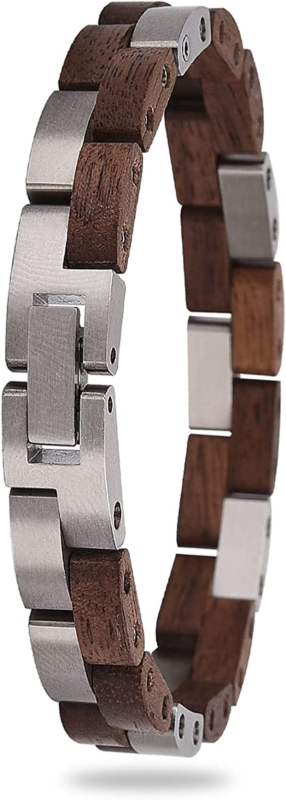 Men's Stylish Wood & Stainless Steel Combined bracelet