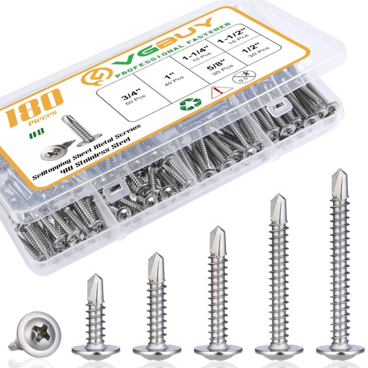 180-Piece Stainless Steel Self-Tapping Sheet Metal Screw Assortment Kit