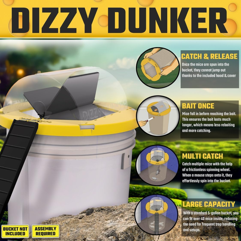 Dizzy Dunker Bucket Lid Mouse Trap | Made in USA | Indoor/Outdoor | (1 Pack