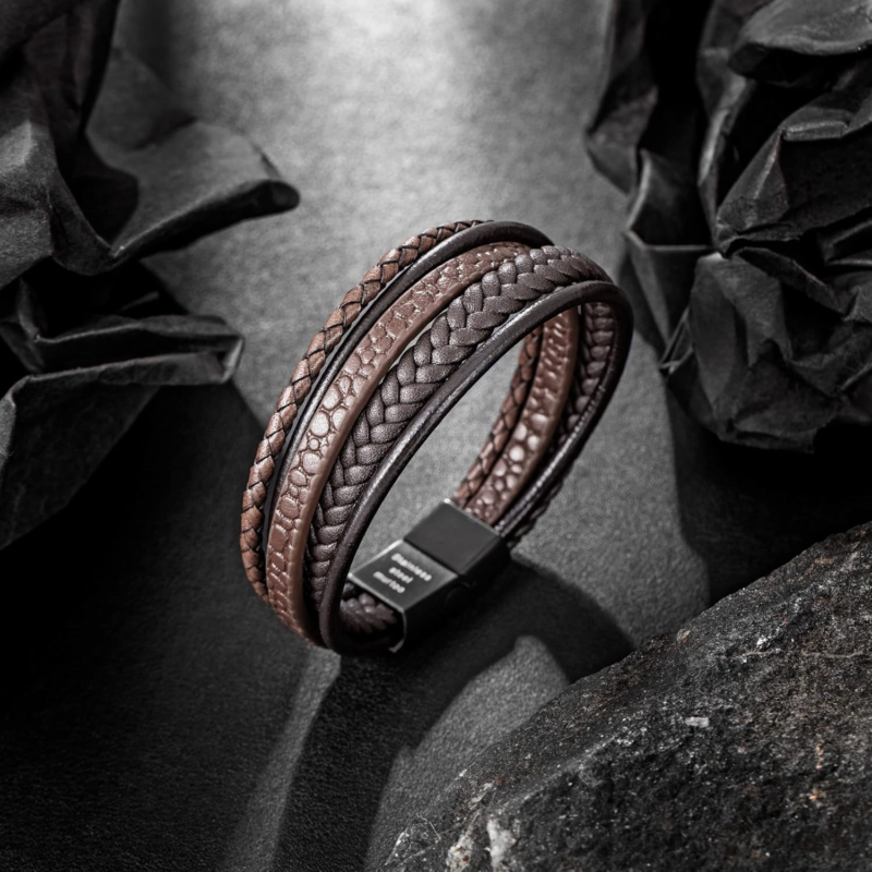 Adjustable Leather Bracelet with Stainless Steel Clasp for Men and Women