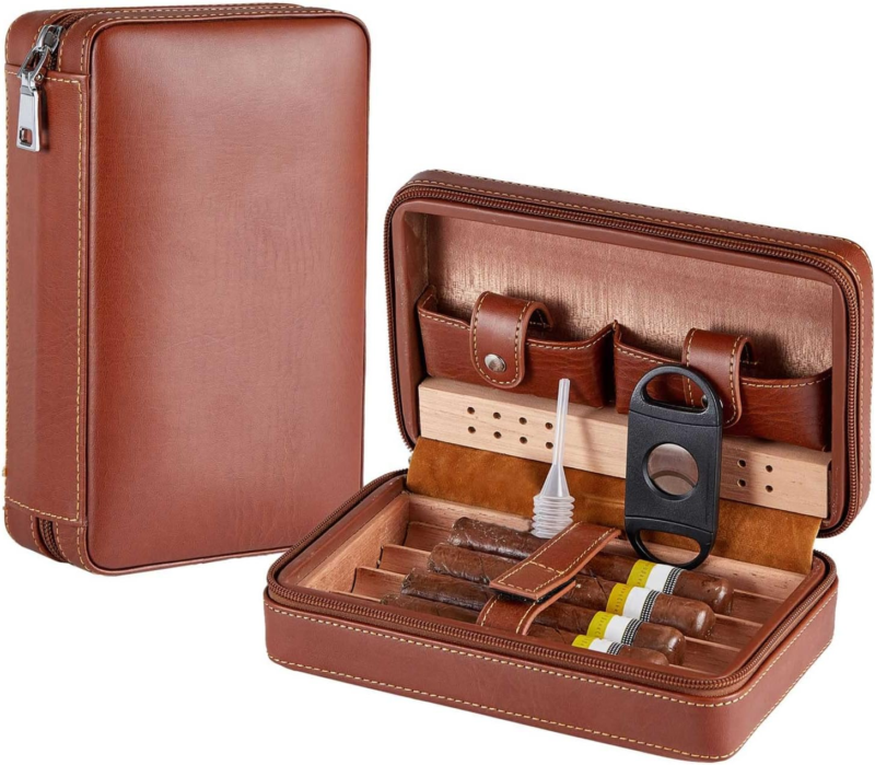 Cedar Wood Cigar Case Set with Cutter, Humidifier, Ashtray & Towel