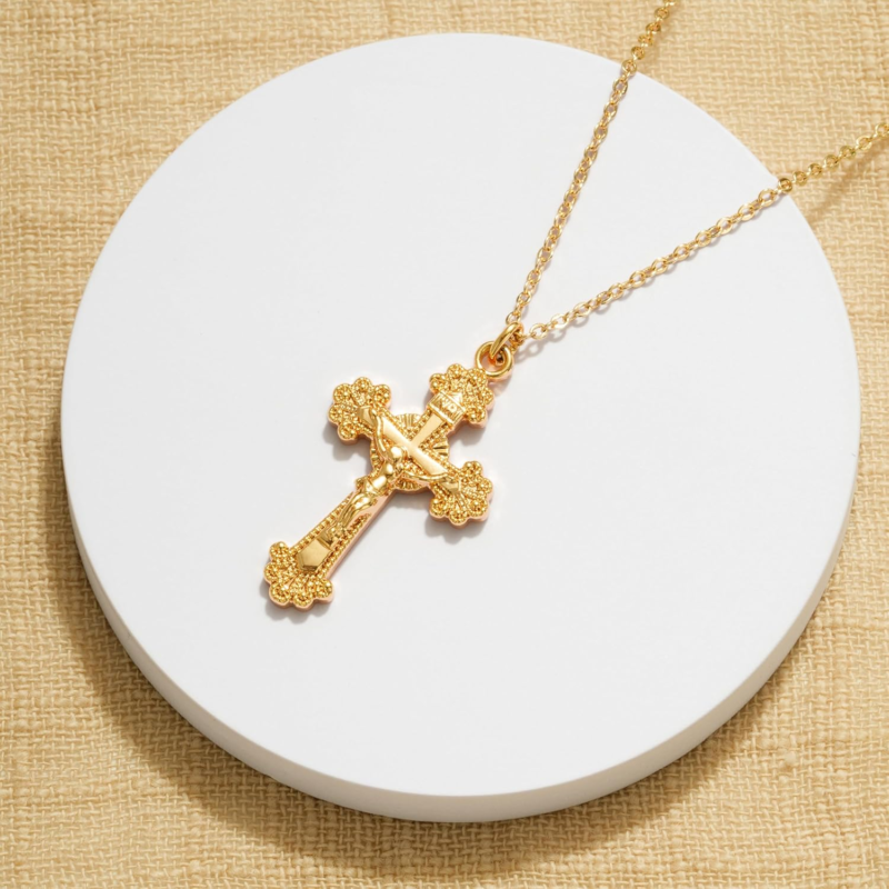 14K Gold Plated Cross Necklace with Faith Pendant - Minimalist Jewelry