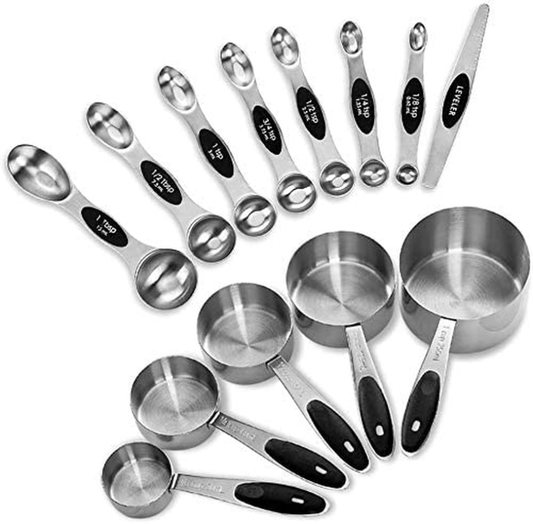 Measuring Cups and Magnetic Measuring Spoons Set, Stainless Steel 