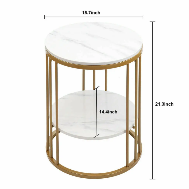 2-Tier White Marble Round Side Table for Coffee and Jewelry Storage