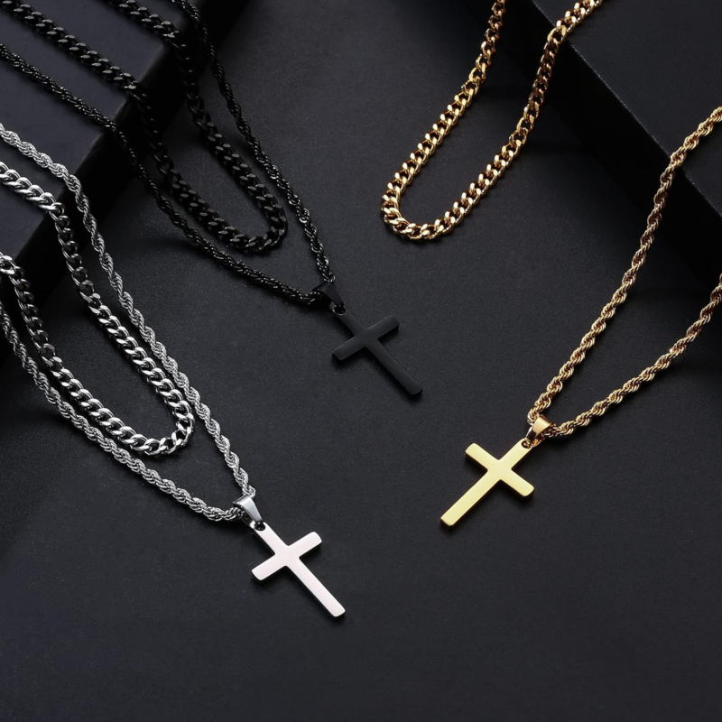 Men's Cross Necklace - Stainless Steel, Color Silver 18In/20In