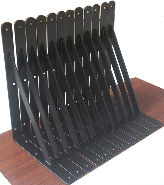 12 Pack L11" X H 8" Black Heavy Duty Shelf Brackets with Screws 