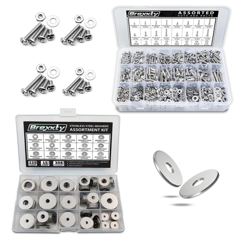 225Pcs 2-in-1 Fender Washer & Nuts/Bolts Assortment Kit