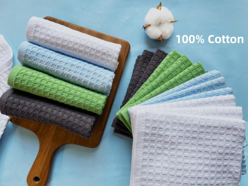 Cotton Dishcloths Set - 6 Pack, 12x12 Inches, Soft & Absorbent, Green