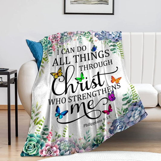 Healing Throw Blanket, I Can Do All Things Through Christ, Soft Flannel  50"X40"