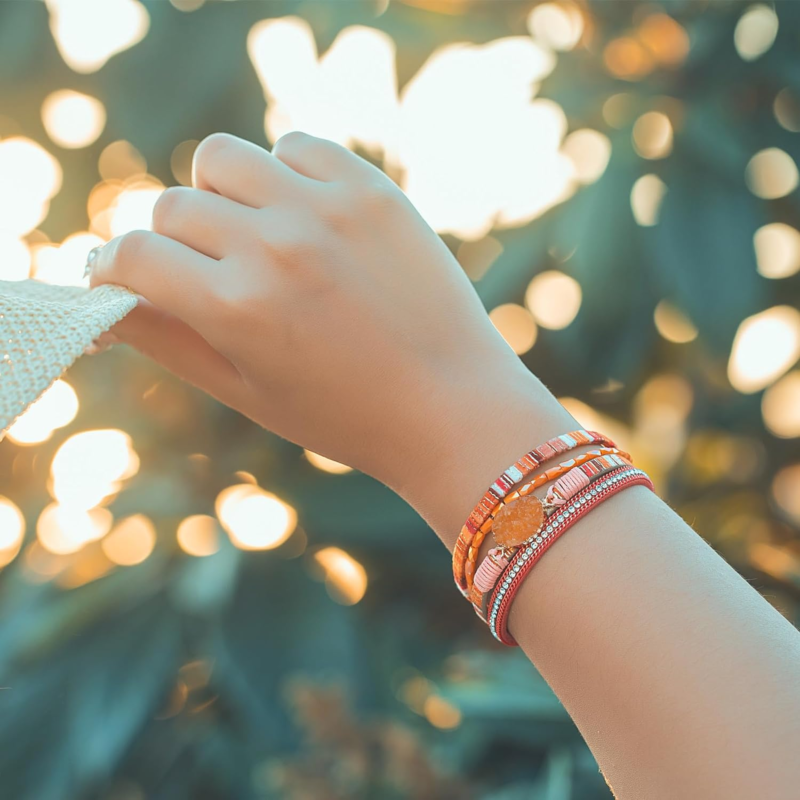 Boho Leather Wrap Bracelets with Crystal and Magnetic Clasp