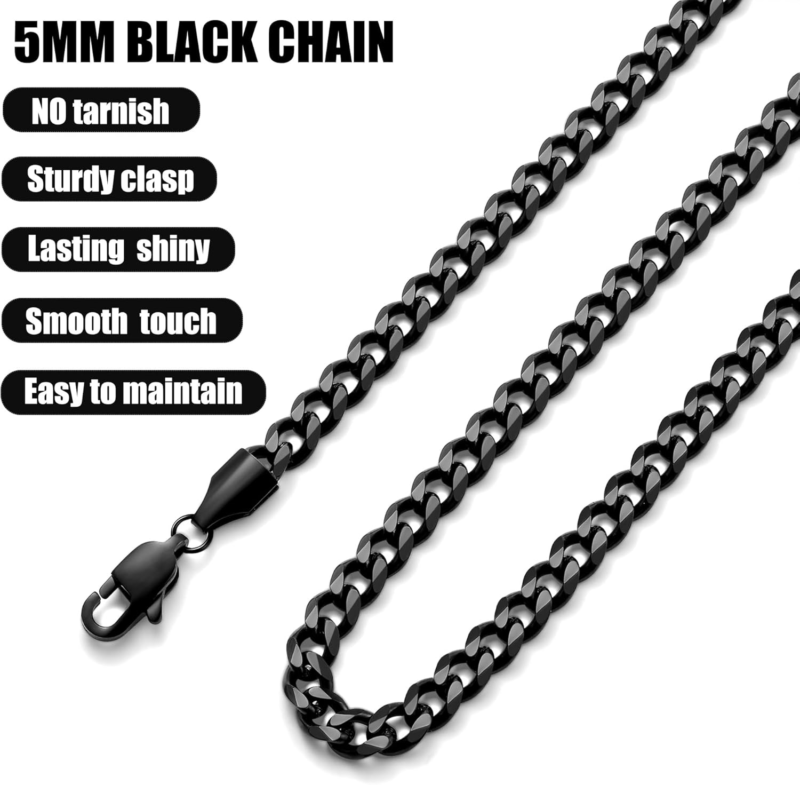 Men's Stainless Steel Cuban Link Chain Necklace 5Mm Black, Size: 22 Inches