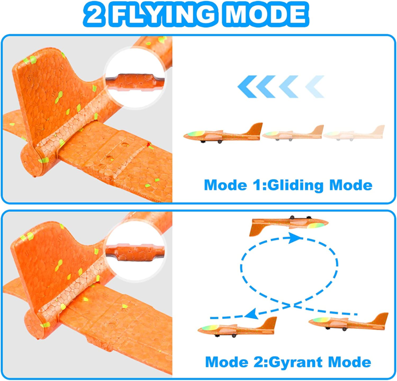 3 Pack LED Foam Airplane Launcher Toys with 2 Flight Modes for Kids 4-12