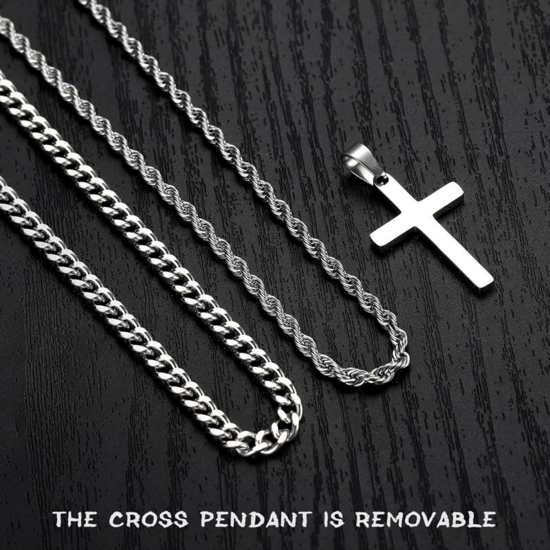 Men's Stainless Steel Cross Necklace, Color- Silver, Silver, 20In/22In