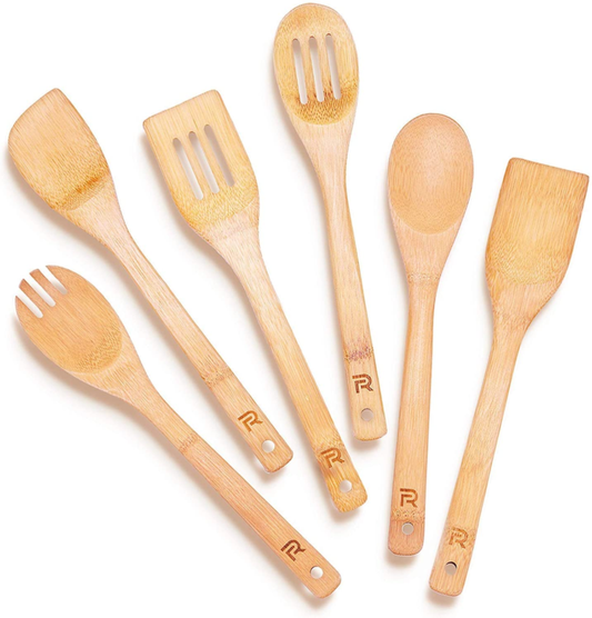 6-Piece Bamboo Cooking Spoon Set - Premium Kitchen Utensils