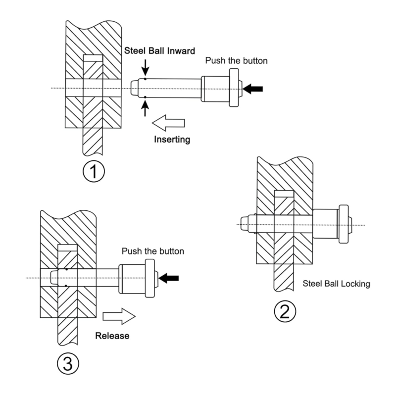 304 Stainless Steel Ball Locking Pins with Button Handle and Wire
